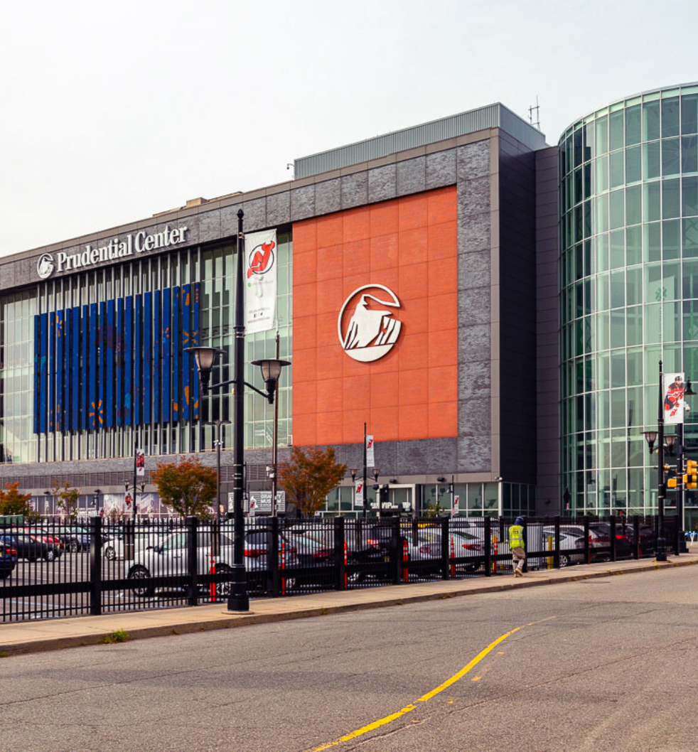 Building exterior of Prudential Center and parking lot